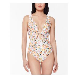 JESSICA SIMPSON Women's Yellow Keyhole Tie Summer Dreaming One Piece Swimsuit L